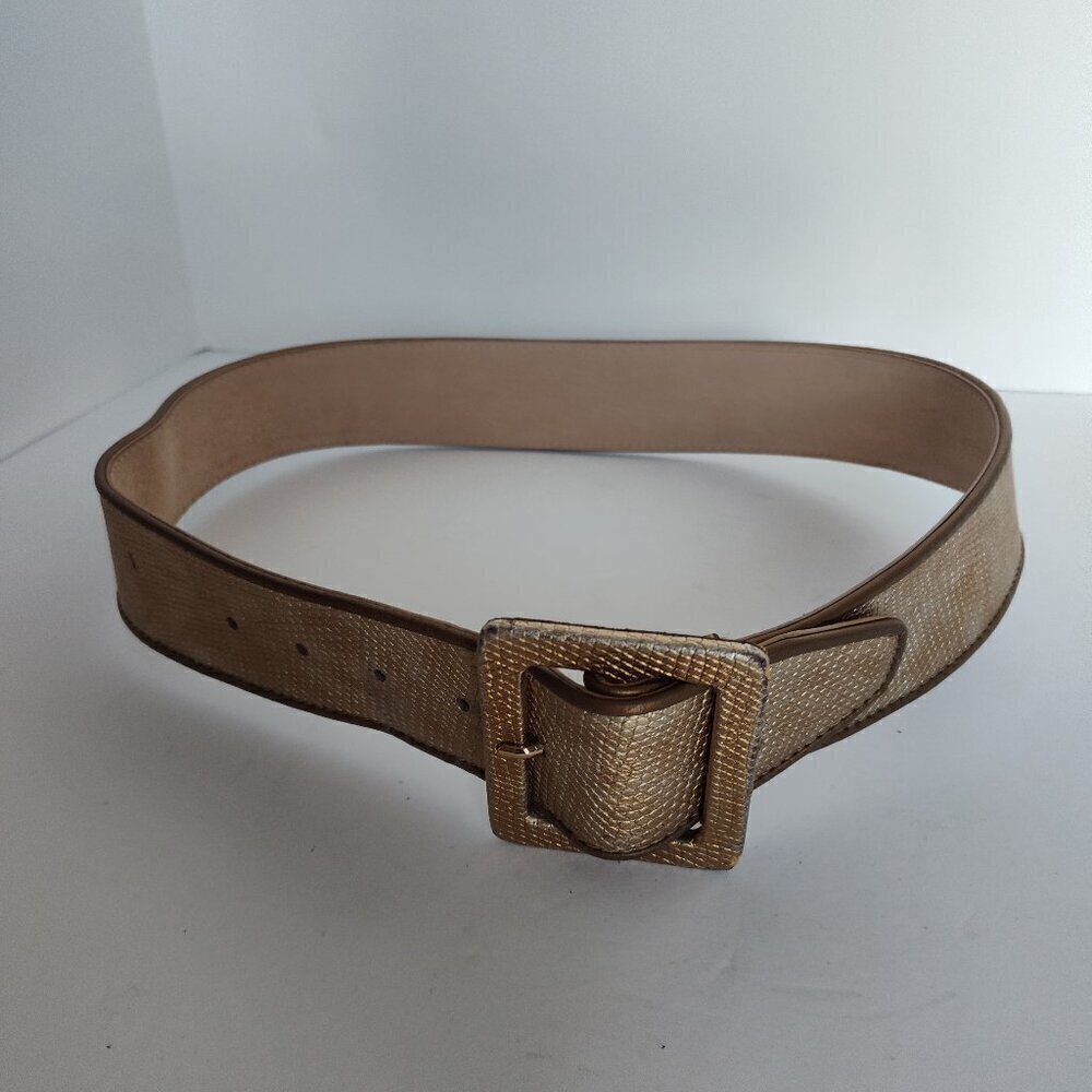 Ladies SZ S Gold Embossed Metallic Wide Belt